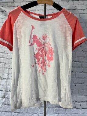 Women’s U.S. Polo Assn. White Tee with Coral sleeves size large